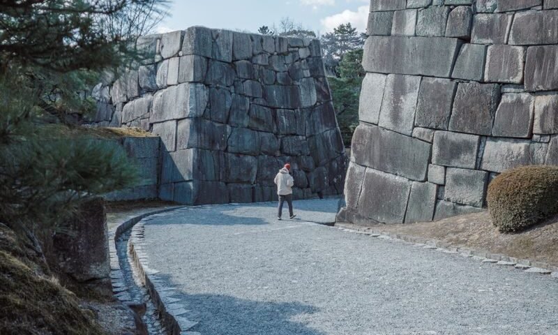 Historic stone castle wall in Japan, illustrative image