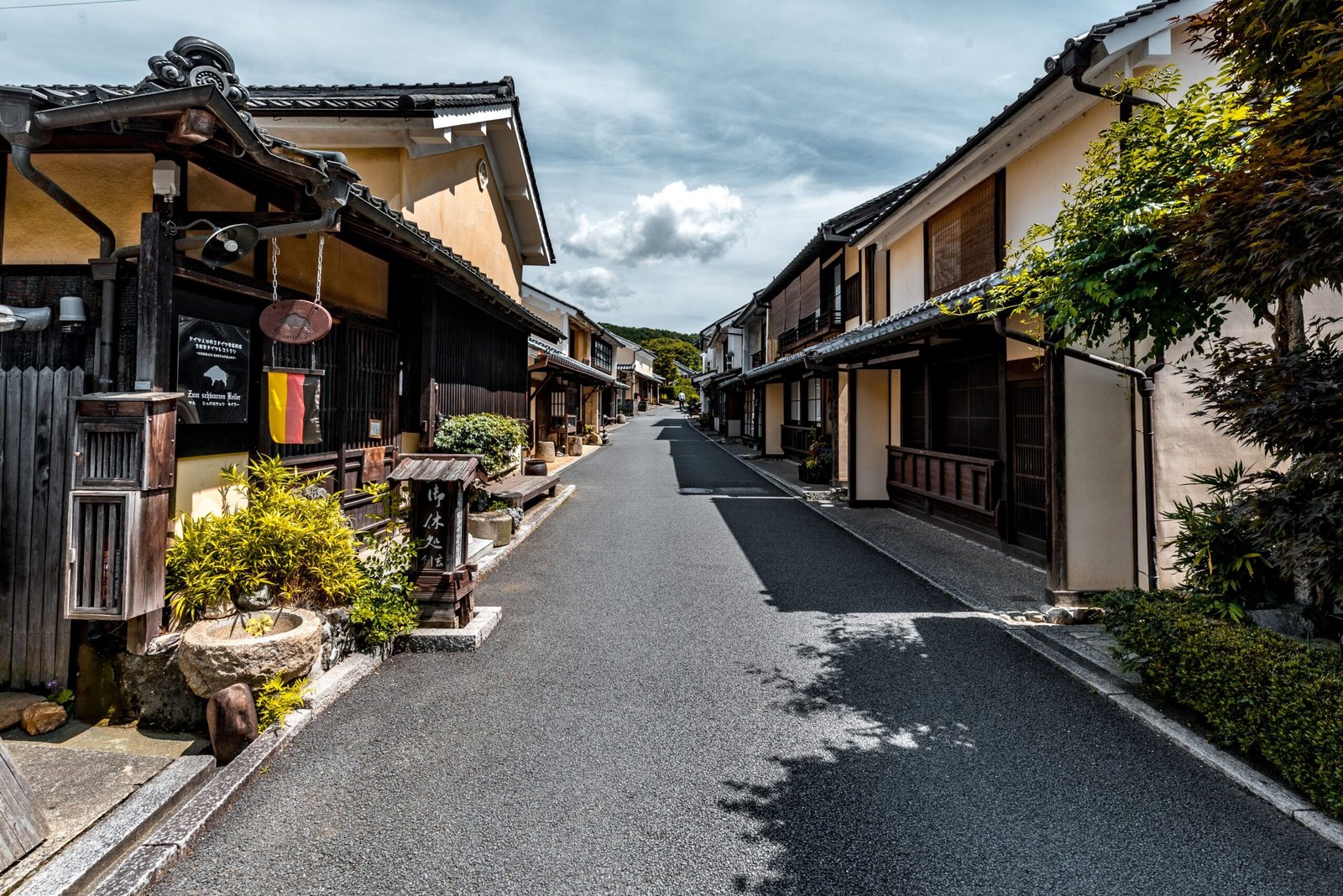 Traditional Japanese old town street lined with historic wooden houses