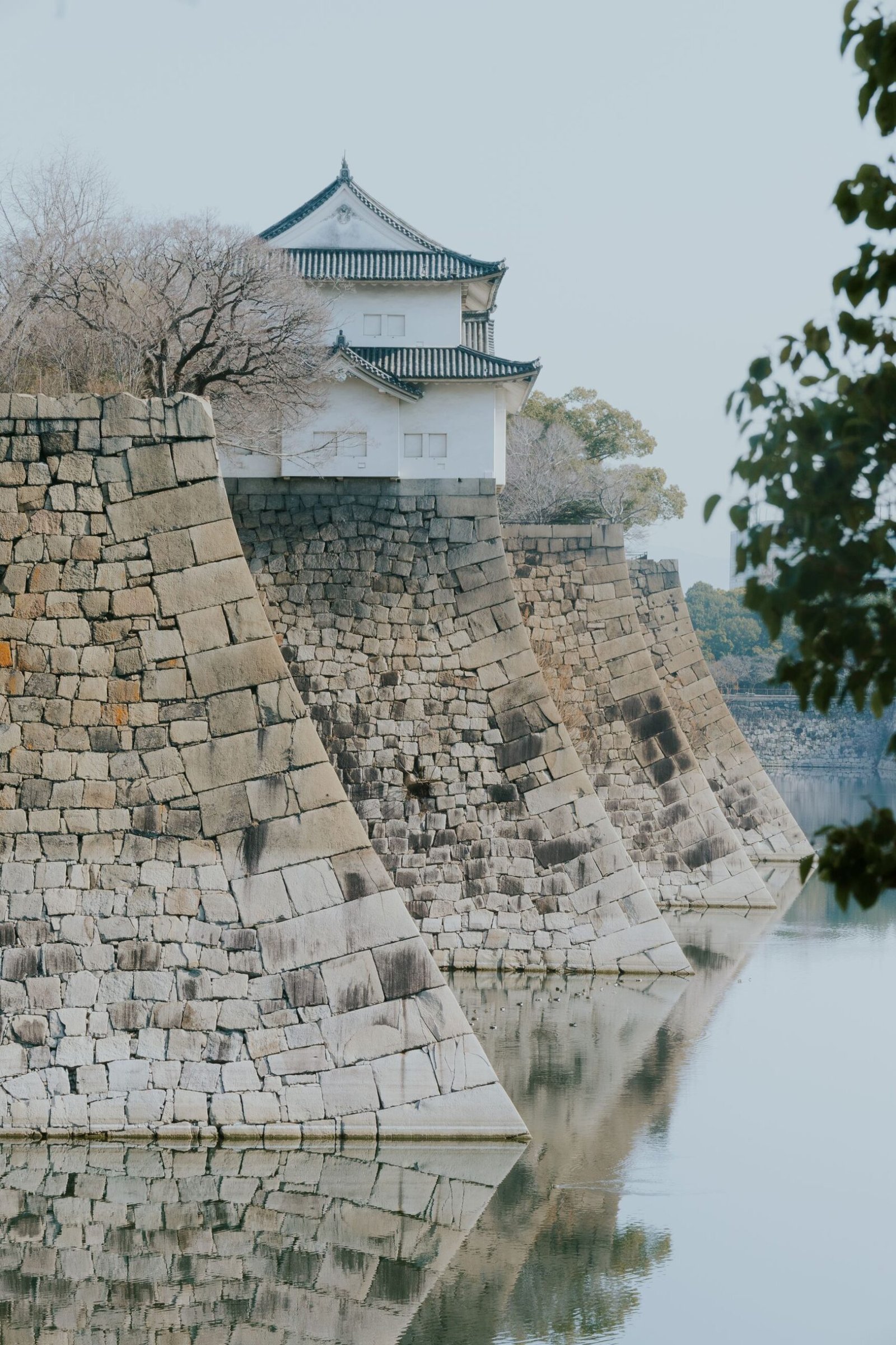 Historic Japanese castle wall and moat