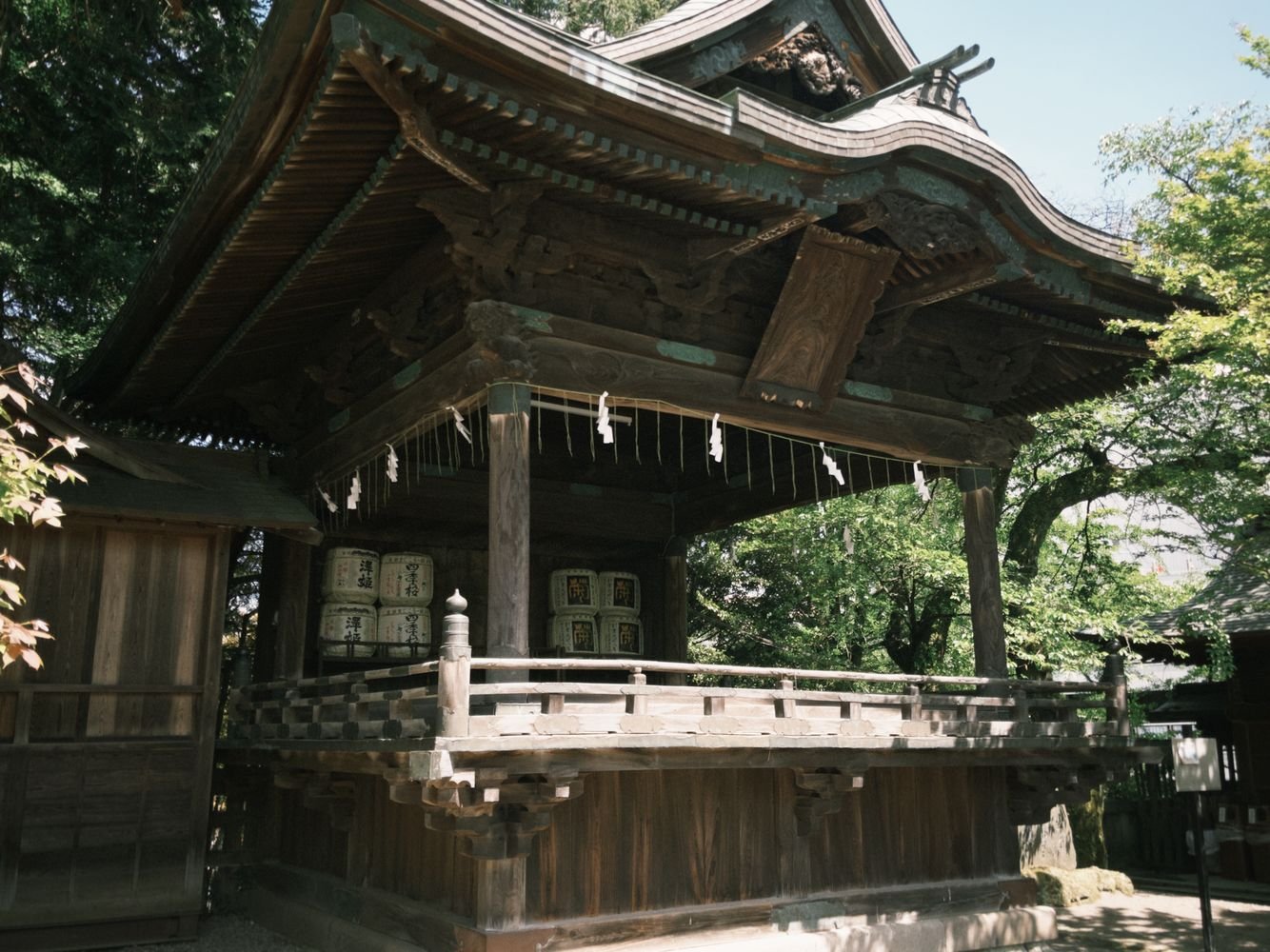 Classic Japanese shrine surrounded by nature