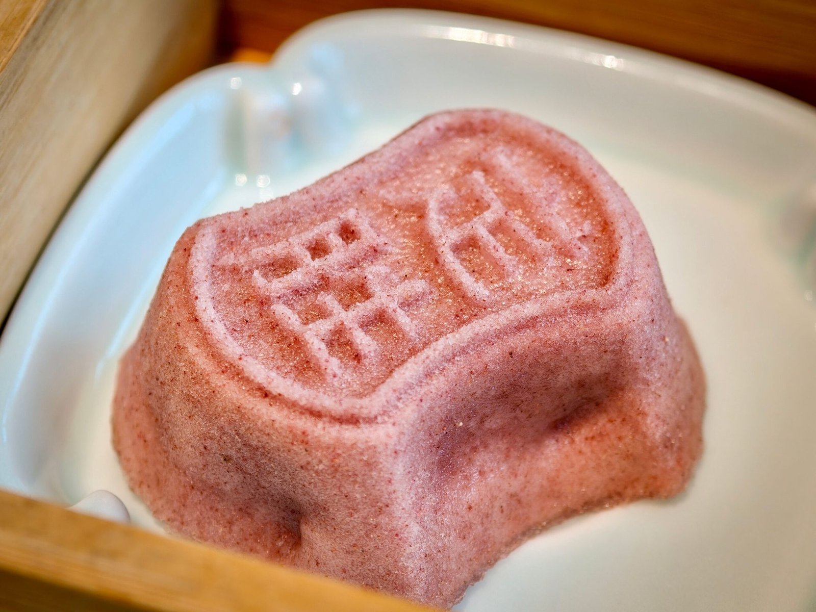 Close-up of traditional Japanese wagashi confectionery
