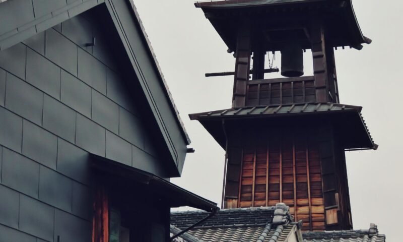 Wooden bell tower and traditional roofs in Kawagoe, Little Edo Japan