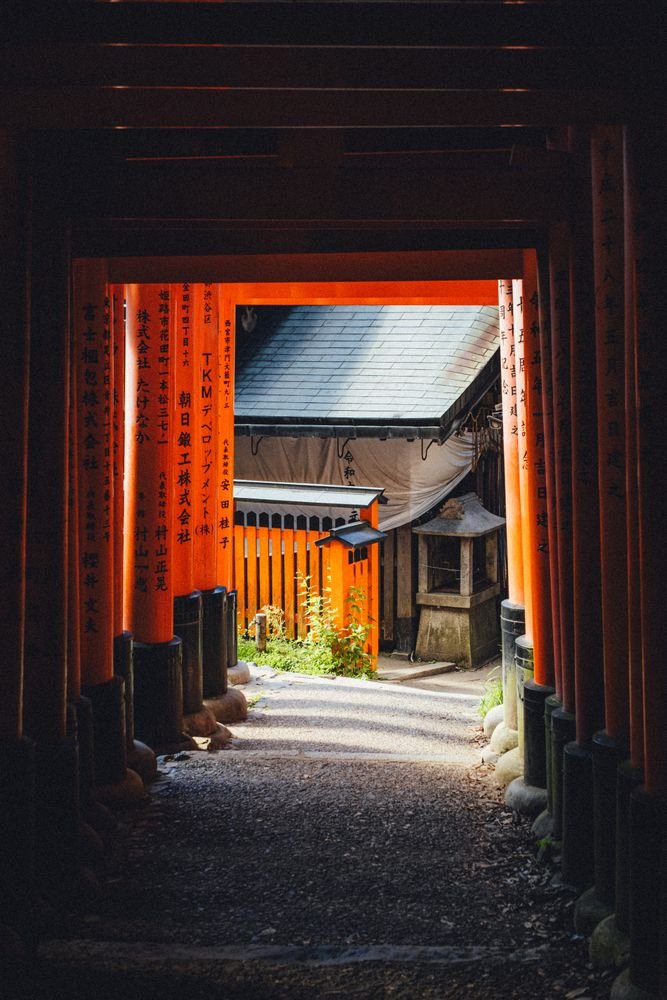 Red torii gate at a Japanese shrine