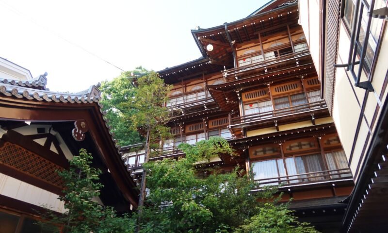 A traditional Japanese hot spring ryokan building, illustrative of the Kindaichi Onsen area in Iwate Prefecture