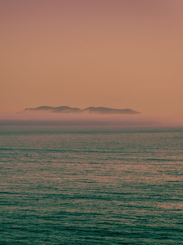 Misty island coastline in the Seto Inland Sea